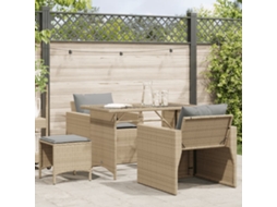 Vidaxl 4 Pcs Conjunto De Sofás Para Jardim C/ Almofadões Vime Pe Bege
