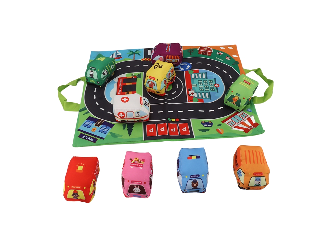 Mali conjunto de Brinquedos de Pelúcia para Bebê com Tapete Multifuncional Carros de Tecido Sons Divertidos