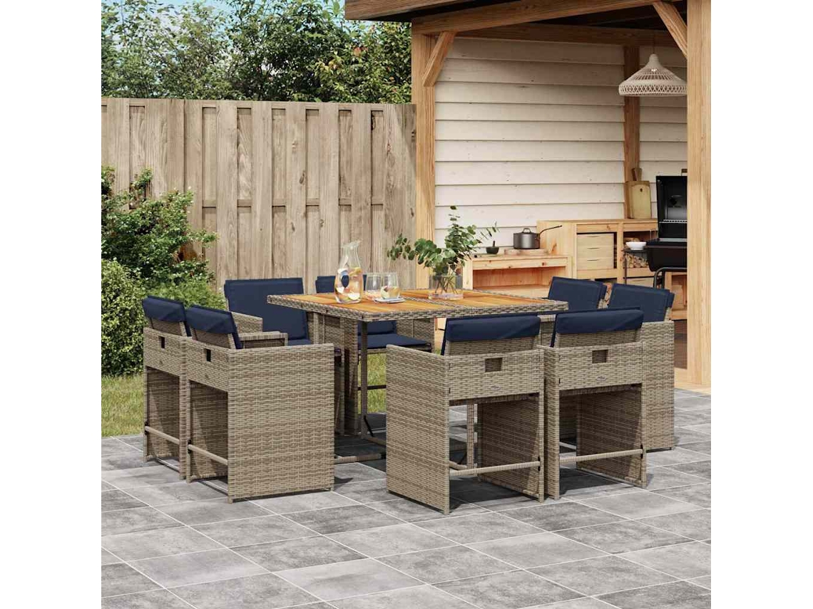 Vidaxl Conjunto De Jantar Para Jardim De 9 Peças Com Almofadas, Em Rattan Sintético Cinza