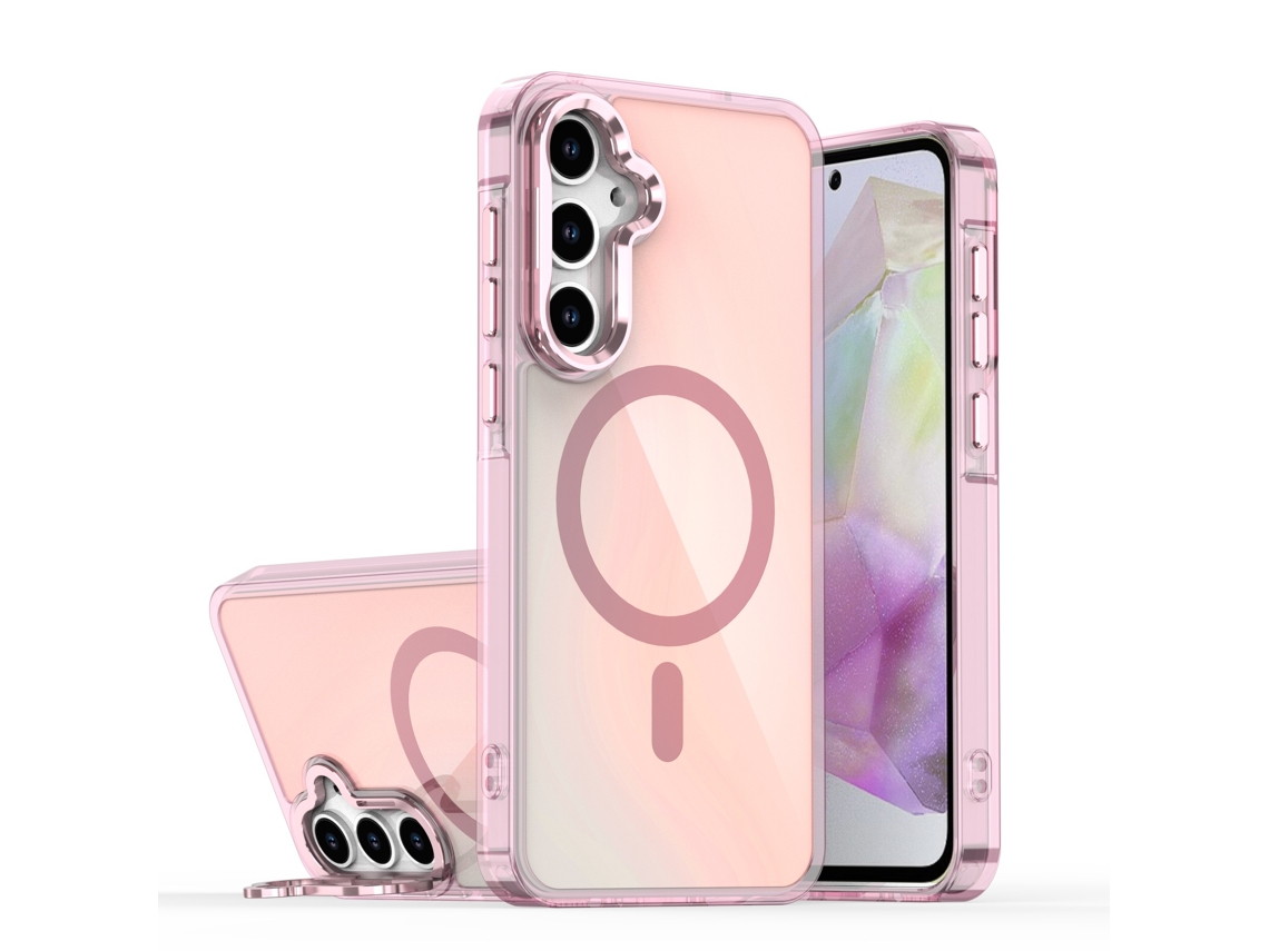 Capa Magnética Para Celular Com Estampa Camaleão De Sombras Brilhantes E Suporte Anti-queda.suporte Para Lente Rosa Modelo - A17