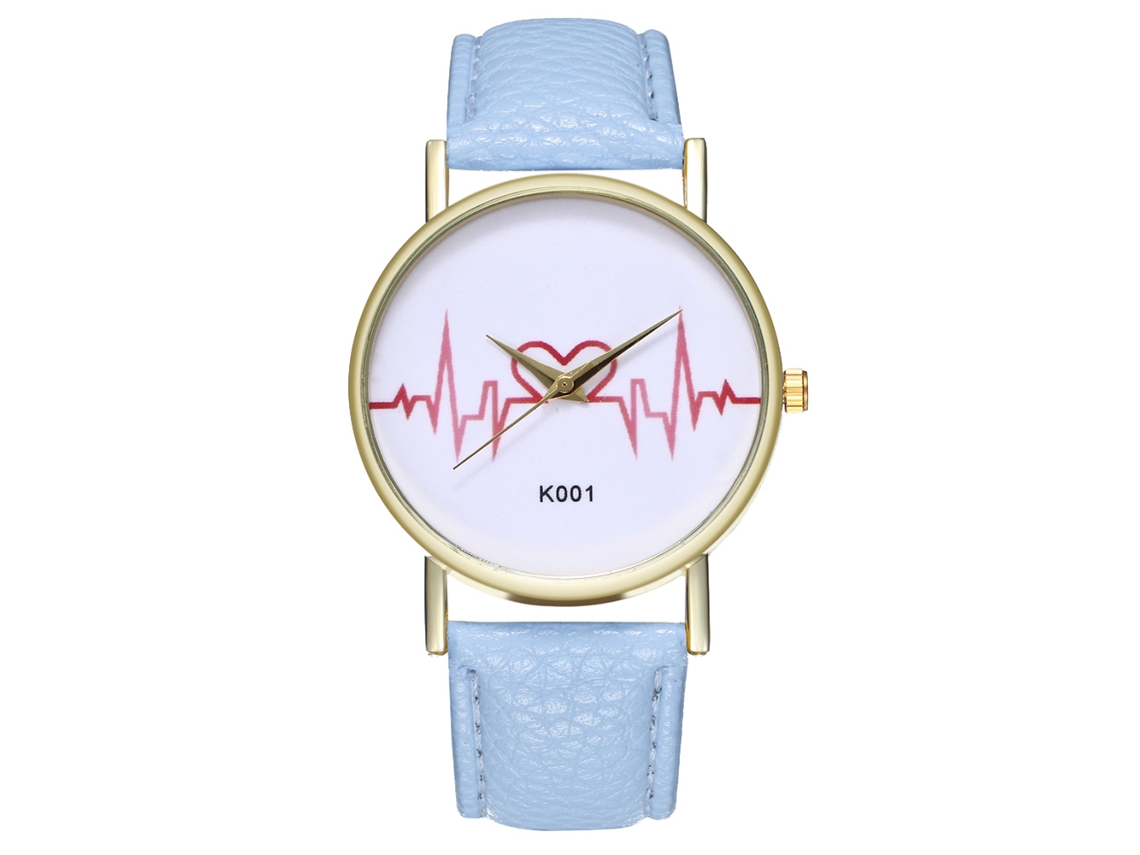 Relógio Analógico Feminino Simples com Pulseira de Couro Pu Azul Claro