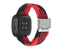 Bracelete Pulseira Entrançada Flexível para Fitbit by Google Versa 4 Vermelho e Preto
