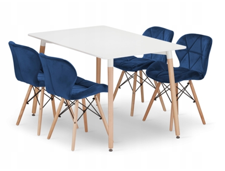 Conjunto De Mesa Retangular Adria 120x80 Branco 4 Cadeiras Azul Marinho Lago Leobert