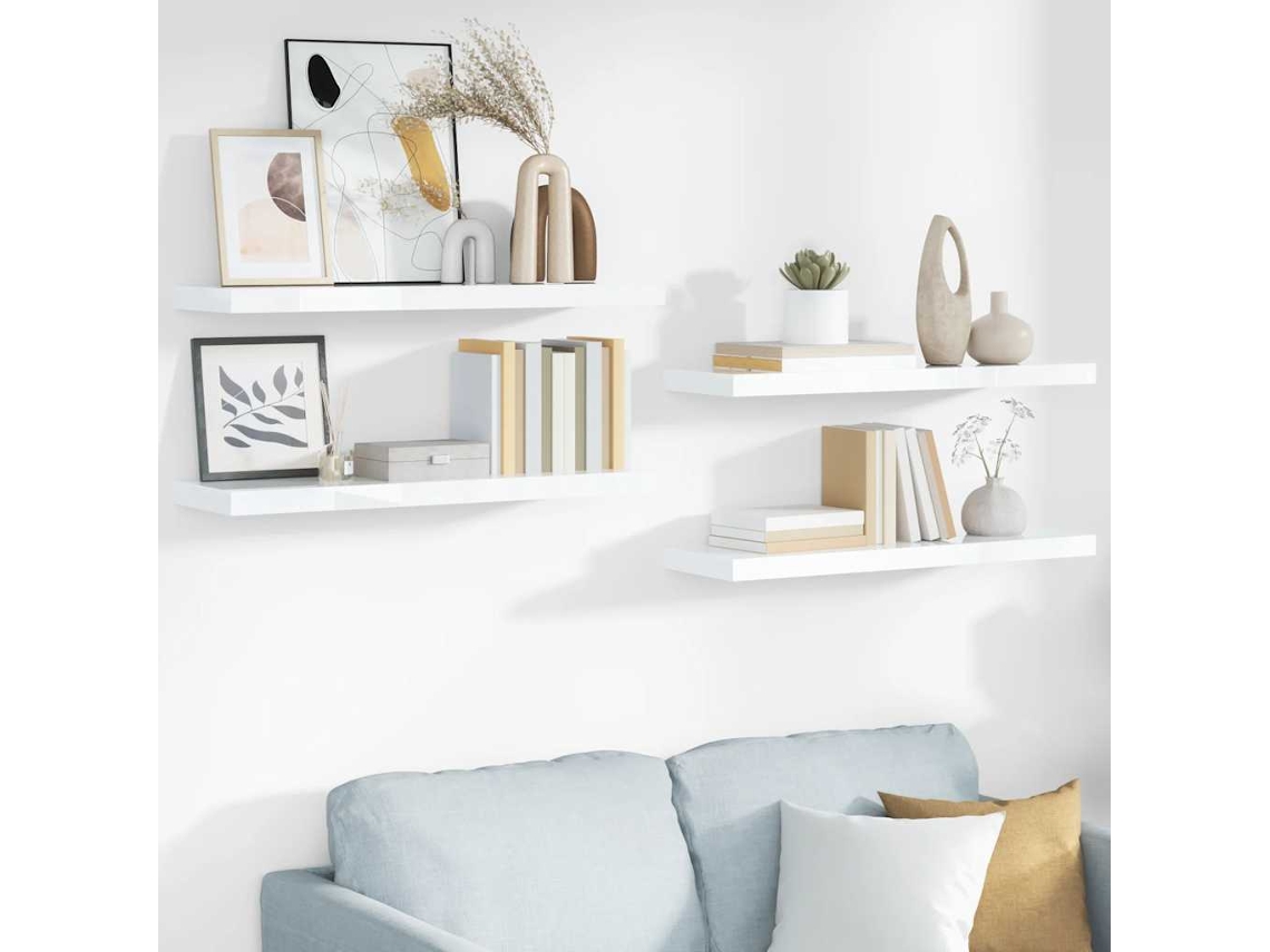 Vidaxl Prateleiras De Parede Suspensas 4 Pcs 80x23,5x3,8cm Mdf Branco