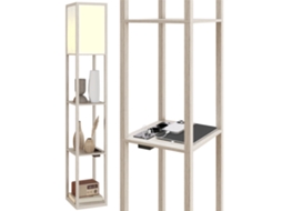 Luminária de Chão com Prateleiras,luz Ajustável,interruptor de Pé e Portas Usb,branco e Carvalho BTFORUS