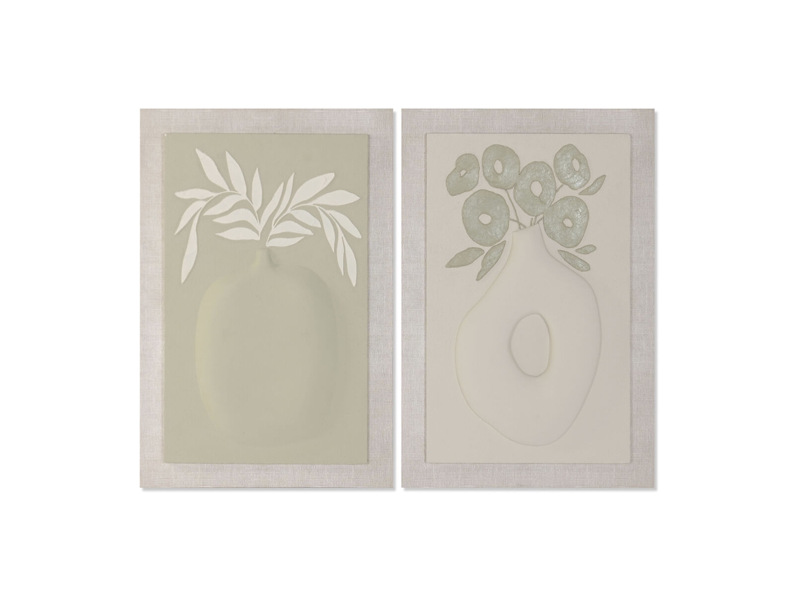 Pintura Home Esprit Verde Bege Vaso Escandinavo 80 X 3 X 120 Cm (2 Unidades)