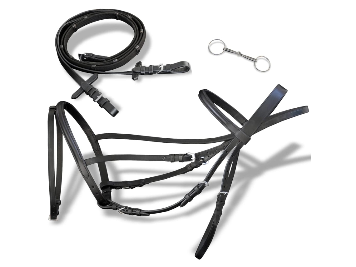 Cabeçada De Couro Com Rédeas E Brida, Preto, Cob