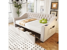 Polsterbett Sofa Cama 90x190 Cm Com Braços Largos Dicki Usb Bege