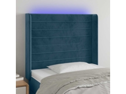 Vidaxl Cabeceira Cama C/ Luzes Led Veludo 83x16x118/128 Cm Azul-escuro