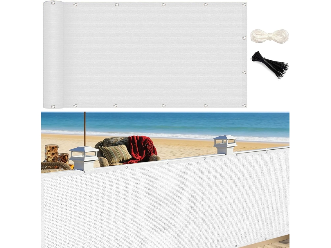 Tela De Privacidade, Guojun, 95 X 460 Cm, Hdpe, 220 G/m², Resistente Ao Vento, Respirável, Branca
