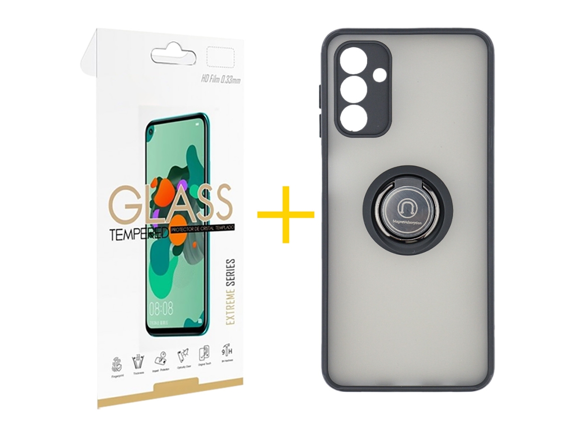 Pack 1 x Película de Vidro Temperado 2.5D + Capa SKYHE Samsung Galaxy A16 5G Gel Bumper Ring Preto