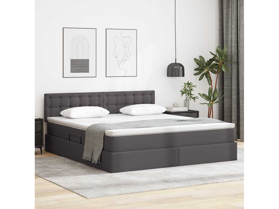 Vidaxl Cama Com Arrumação E Led Cinzeto 180 X 200 Cm Couro Sintético
