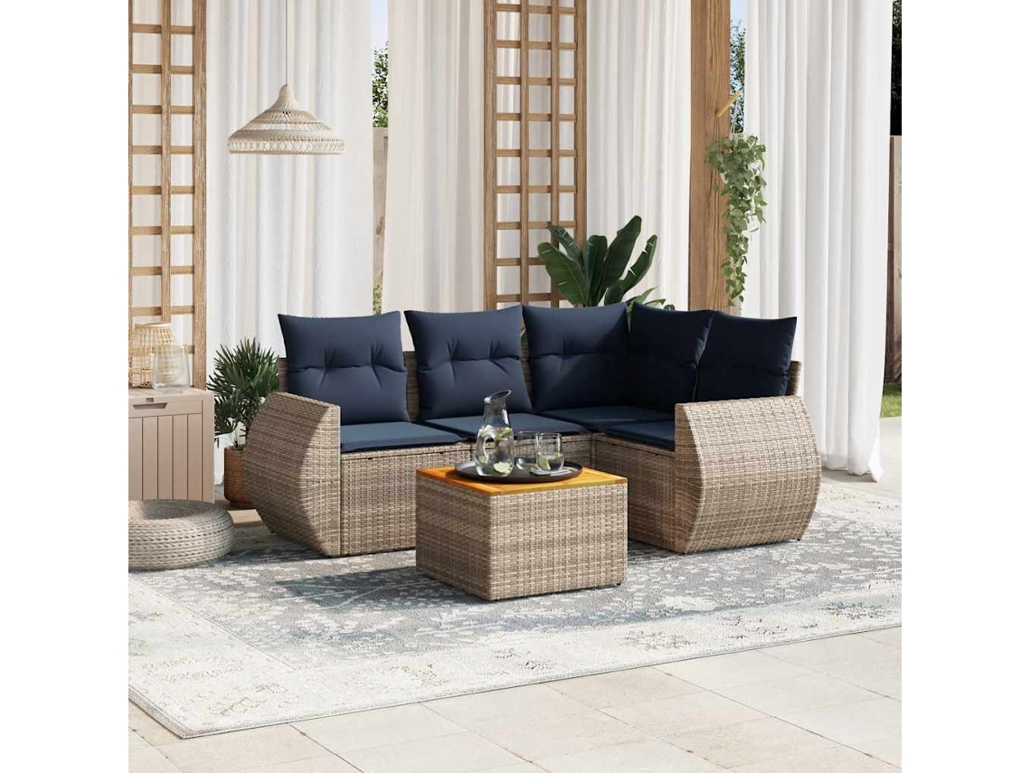 Vidaxl Conjunto De Sofá De Jardim De 5 Peças Com Almofadas Em Rattan Sintético Cinza