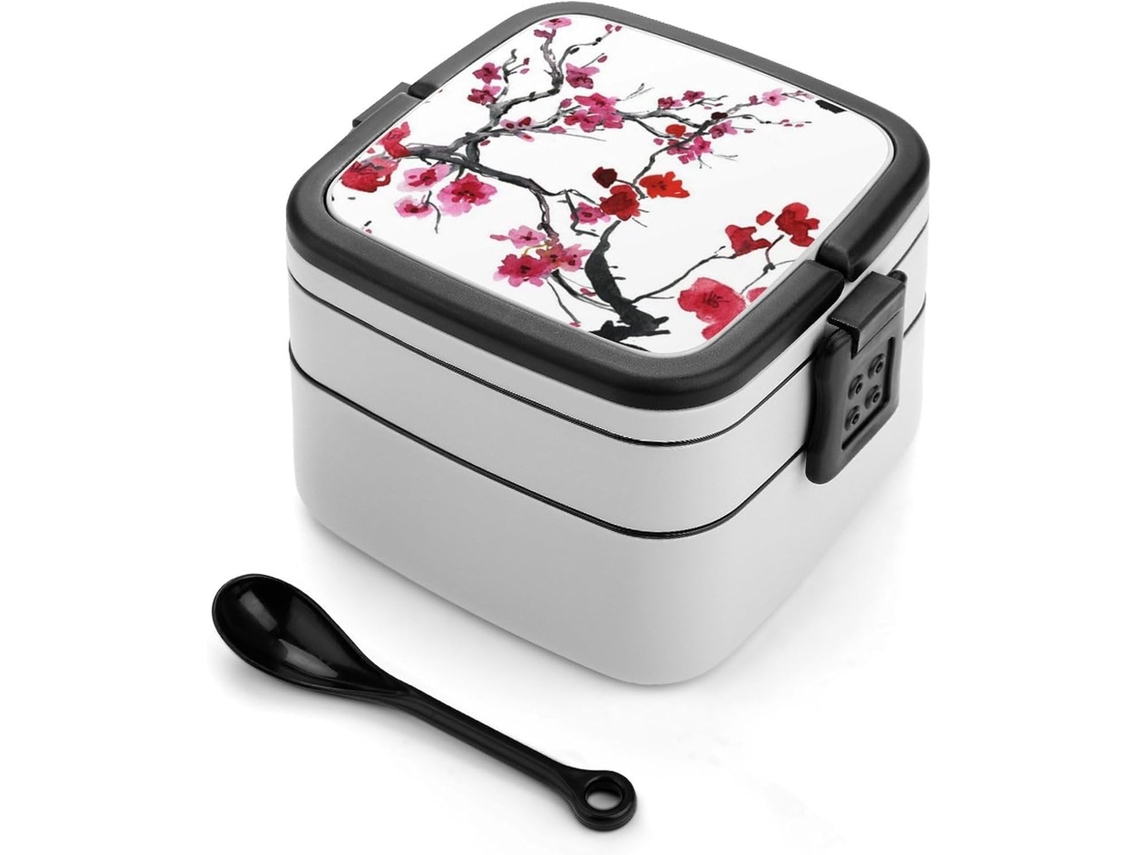Marmita Bento De Cereja Japonesa Com Duas Camadas, 1000ml, Empilhável, À Prova De Vazamentos, Com Colher, Portátil, Para