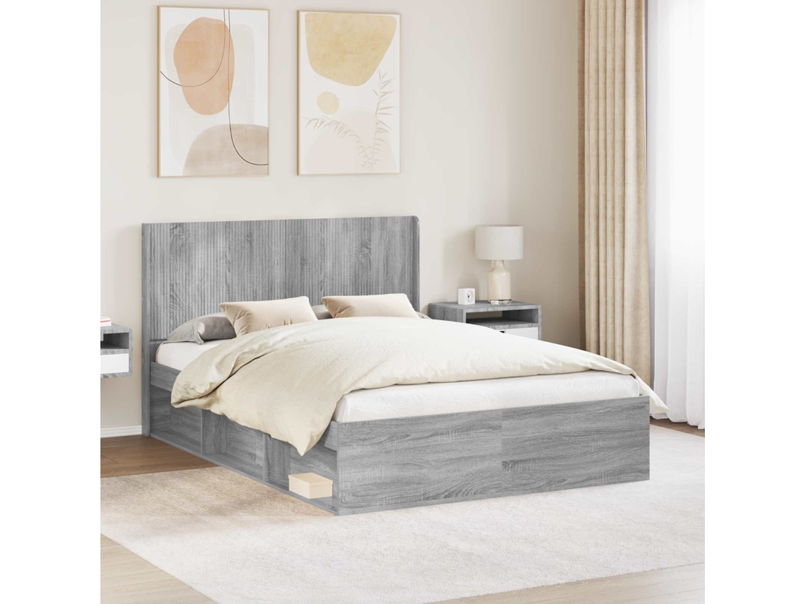 Vidaxl Estrutura De Cama Com Armazenamento E Cabeceira Sonoma Cinzento