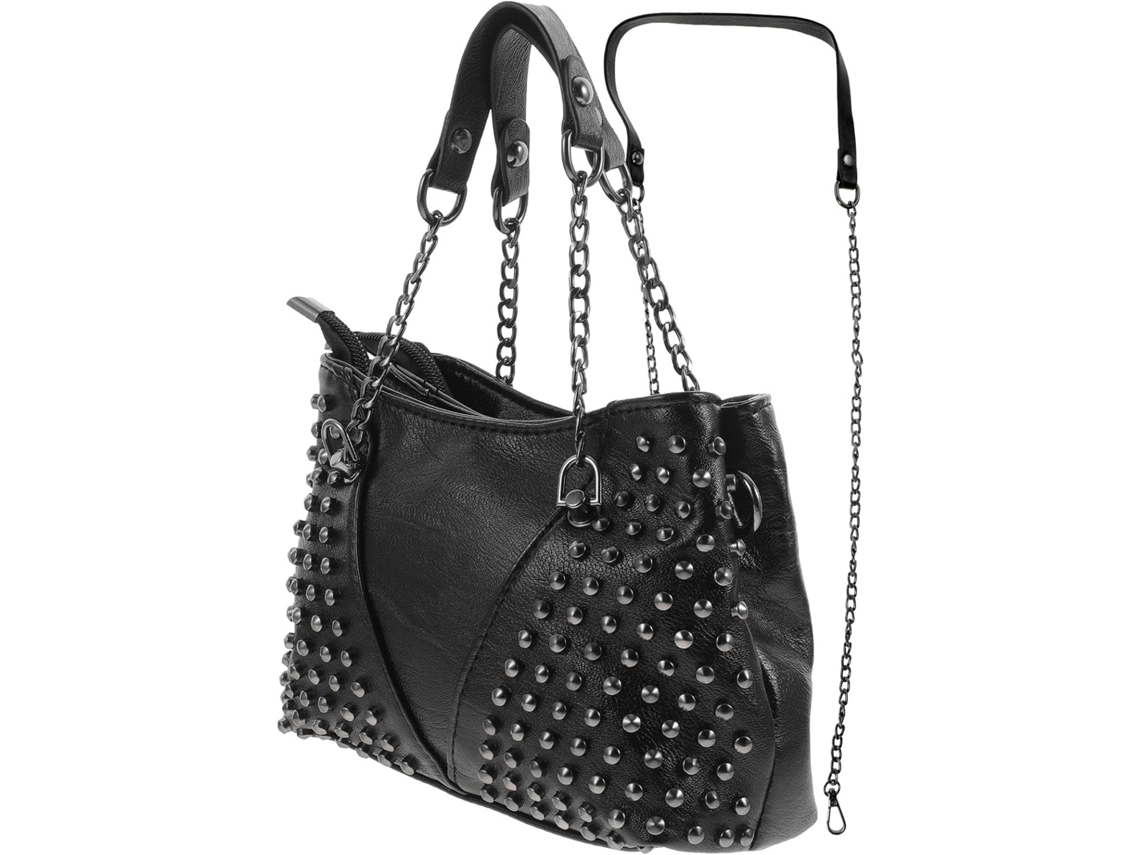 Bolsa De Ombro Feminina Em Pu Com Corrente Cravejada, 18,5 X 15 X 9 Cm, Para Uso Diário E