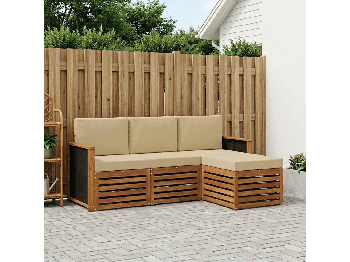 Vidaxl Conjunto De Sofás Para Exterior 4 Pcs Natural E Bege