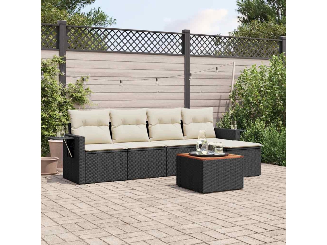 Vidaxl 6 Pcs Conjunto Sofás De Jardim C/ Almofadões Vime Pe Preto