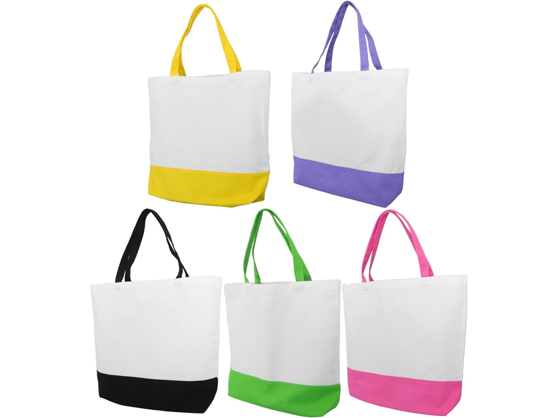 Conjunto De 5 Sacolas De Lona Coloridas Com Fundo, Laterais Sem Costura E Alças Resistentes.