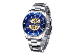 Relógio Mecânico Automático MDUG Esqueleto, Casual e Elegante, Azul