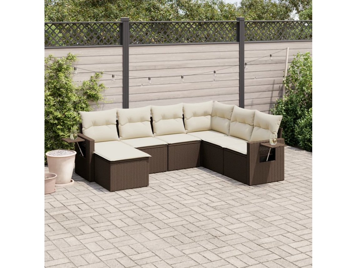 Vidaxl 7 Pcs Conjunto de Sofás Jardim C/ Almofadões Vime Pe Castanho