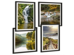 Quadros Decorativos Para Parede Cidades Modernas, Figuras Coloridas Moldura Preta Pinturas De Quarto Espelharte (conjunto De 4 Imagens)