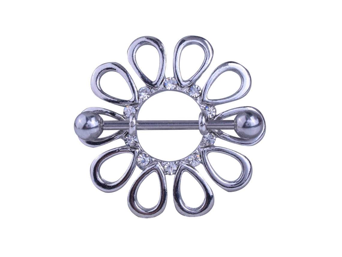 Anel De Mamilo Cristal Forma Flor Anti-alergia Piercing