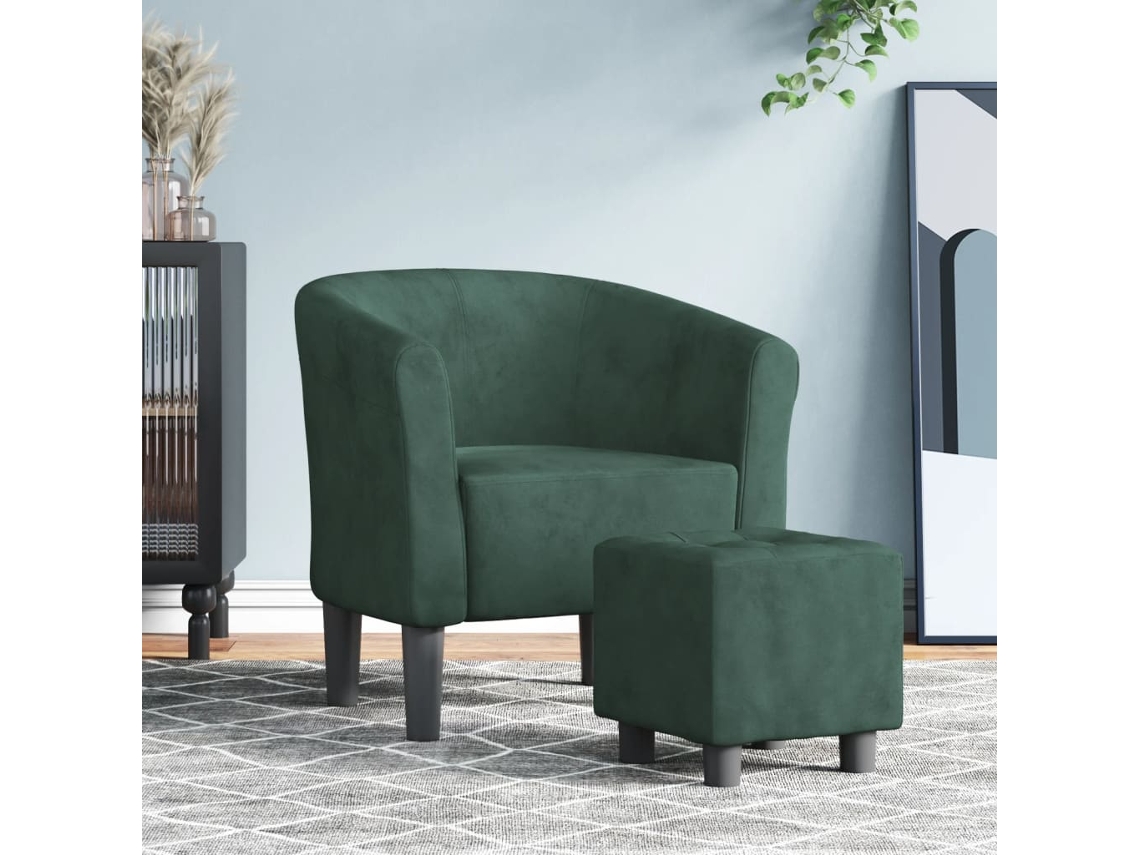 Vidaxl Poltrona Com Apoio De Pés Veludo Verde-escuro
