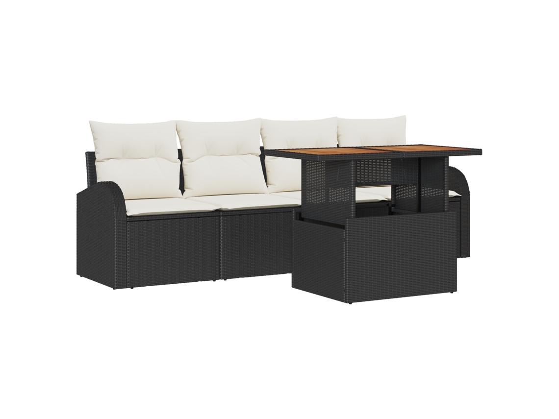 Conjunto 5 Sofá De Jardim Vidaxl Preto Vime Pe (100 X 55 X 73 Cm)