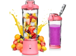 Liquidificador portátil Slowmoose para shakes e vitaminas, recarregável por USB, 600 ml, rosa