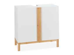 Relaxdays Armário De Lavatório, 2 Compartimentos, Mdf E Bambu, Hbt 60,5x60x30,5cm, Branco/natural