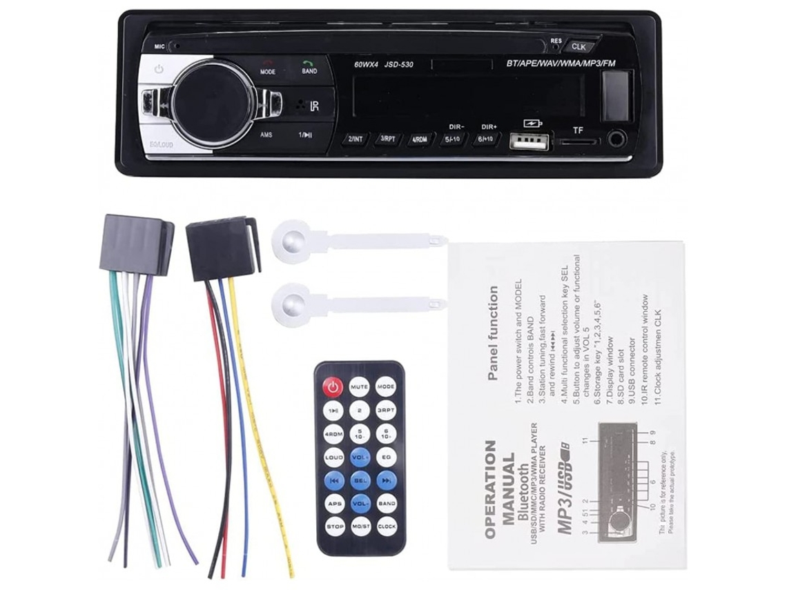 Auto Rádio NKRADIOCAR Bluetooth Aux Mp3 Usb 1 Din 4X40 W Worten.pt