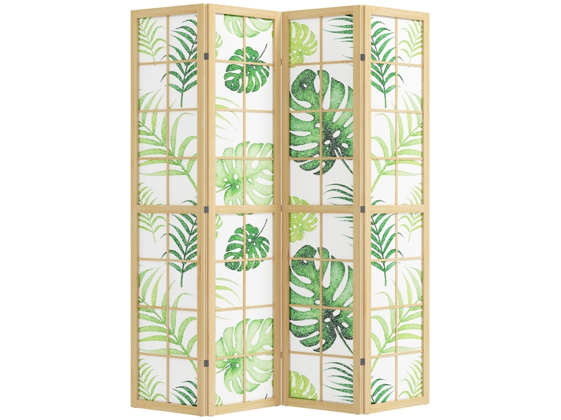 Divisória Ambientes 4 Peças Dobrável Boho Tropical Verde VELTRIX