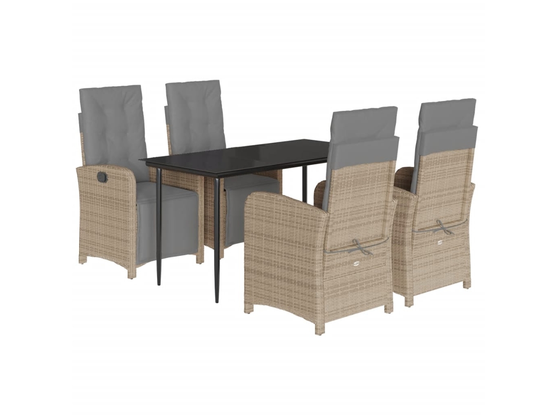 Conjunto de 5 Jantar para Jardim com Almofadões Vime Pe Bege MAISON EXCLUSIVE