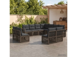 Vidaxl Conjunto De Sofá De Jardim 11 Unid. Cinzento Vime Pe