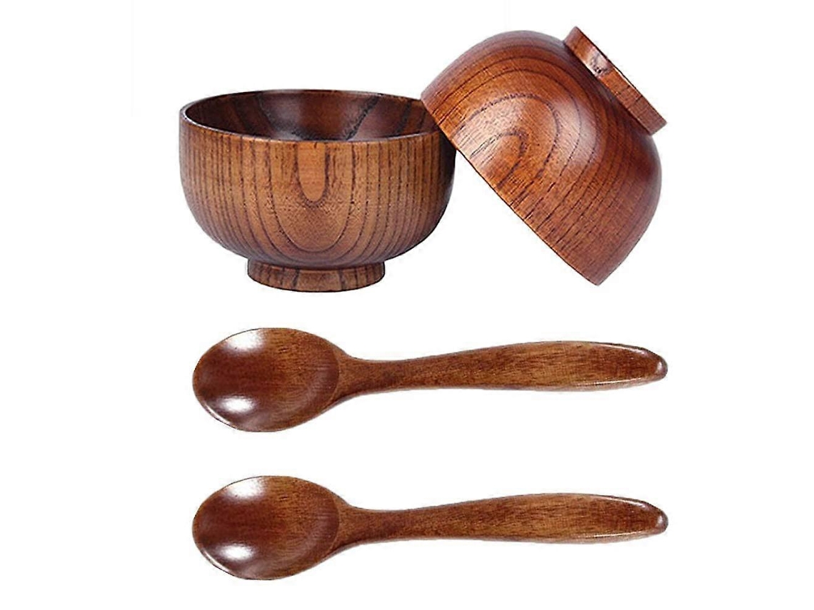 Conjunto De Colheres De Madeira E Tigelas Artesanais, Utensílios De Mesa Para Sopa E Arroz