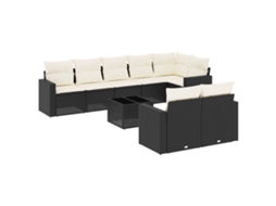 Conjunto de 9 Sofás para Jardim com Almofadões Vime Pe Preto MAISON EXCLUSIVE (9 pcs)