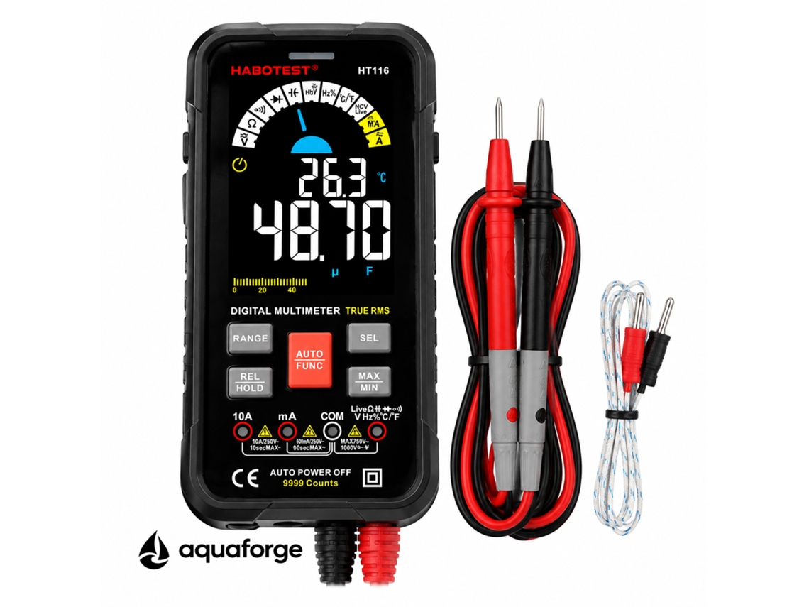 Multímetro Digital Aquaforge Ht116 Com Ecrã Lcd Para Eletricistas E Reparação Eletrónica
