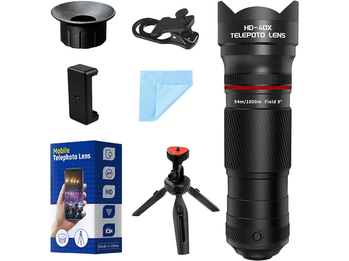 Lente Telefoto 40x Com Tripé Para Iphone E Android, Kit De Lentes Para Câmera De Celular 2 Em 1 (preto)