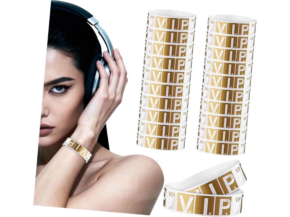 Pulseiras Vip Secfou para Eventos, Pulseiras de Papel Sintético Impermeáveis, Tamanho Ajustável, Cor Dourada, Pacote Com