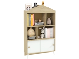 Estante Infantil BTFORUS de madeira com prateleiras abertas e armário inferior (80x30x140.5 cm) branco e cor madeira