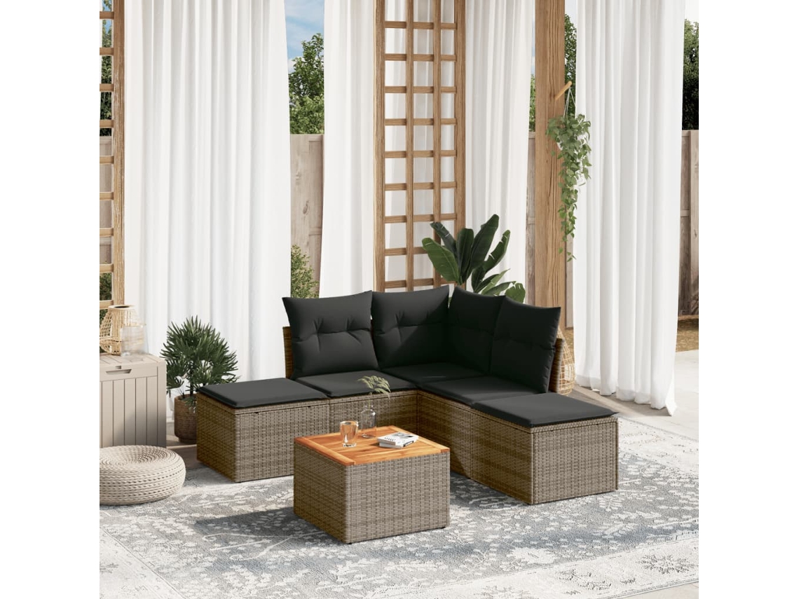 Pcs Conjunto Sofás De Jardim Com Almofadões Vime Cinza Dkd Home Decor