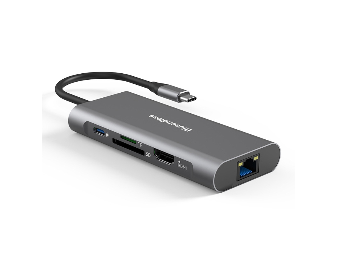Yizhood 8 em 1 4k Usb C Hdmi Docking Station Suporte Rj45 Lan para Tv Box Macbook Air Dell Laptop Cinza