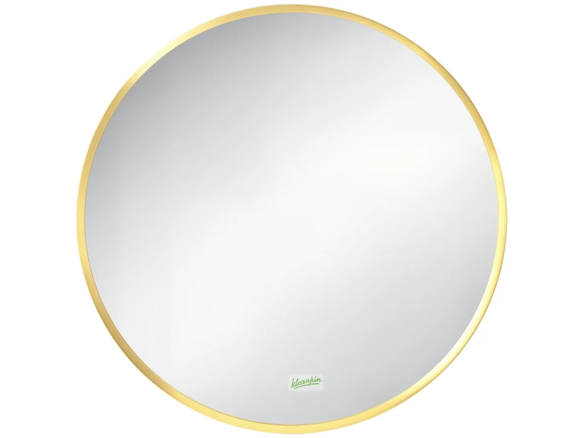 Espelho De Parede Redondo Para Banheiro, Quarto, Corredor, Estrutura Metálica, Cor: Dourado, Ø50 Cm
