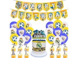 Conjunto De Balões, Banners Feliz Aniversário E Decoração Para Festa Com Tema Do Real Madrid.