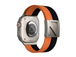 Bracelete para Apple Watch 46/49/45/44mm Nylon Bicolor com Fecho Magnético em Formato Z Laranja e Preto XIAOMOYU