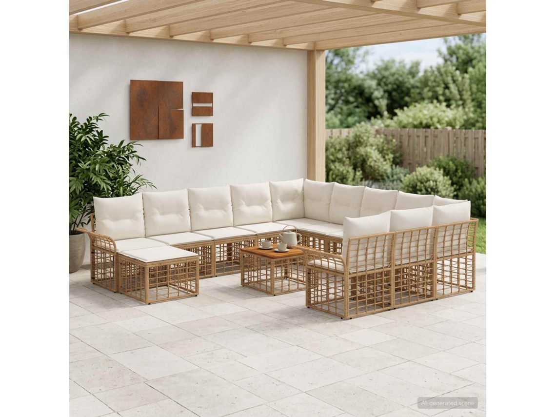 Vidaxl Conjunto De Sofá De Jardim 13 Unid. Natural E Branco Creme