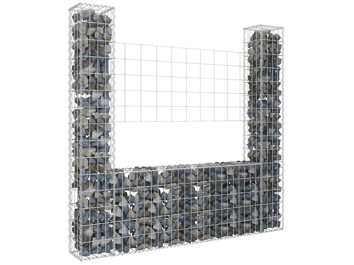 Vidaxl Cesto Gabião Em Forma De U C/ 2 Postes 140x20x150 Cm Ferro
