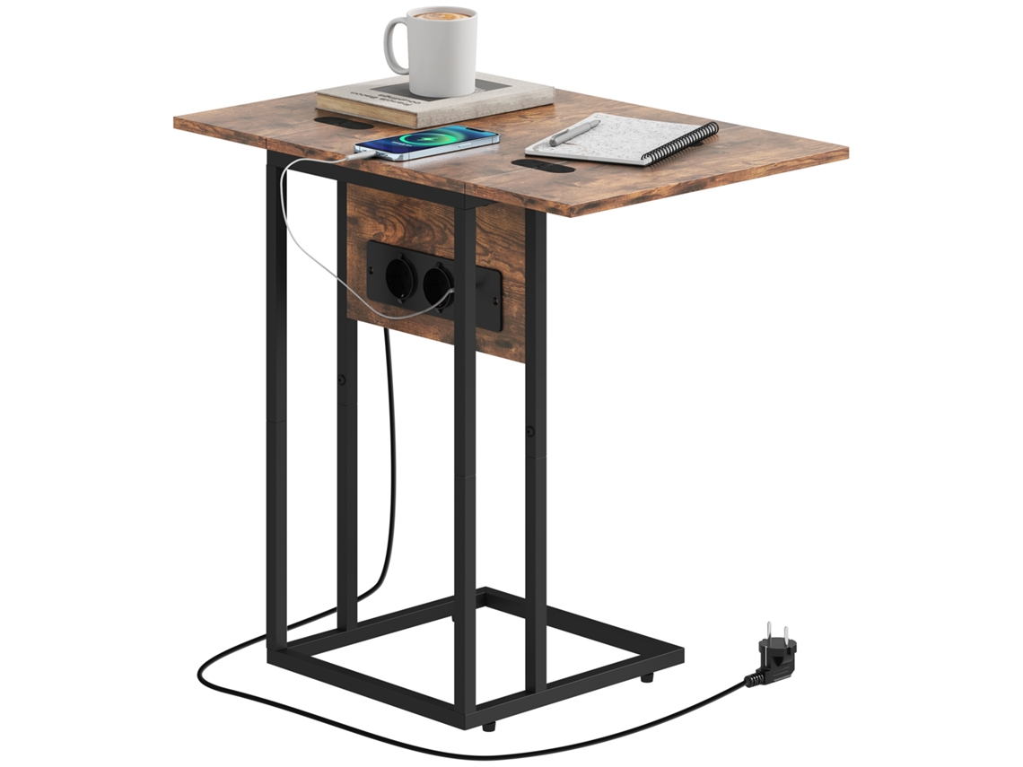 Conjunto de Duas Mesas Laterais com Tampos de Mármore, Pés Ajustáveis, Preto e Branco SINI TECH STORE
