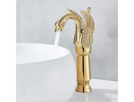 Grifo De Baño De Latón Con Grifo Dorado Para Lavabo, Grifo De Lavabo De Diseño Elegante Con Agua Fría Y Caliente Disponible Igvtrade